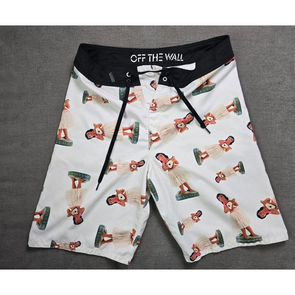 Vans Swim Trunks Mens 32 White Hawaiian Print Swimming Swimmer Adult Hula Girl L